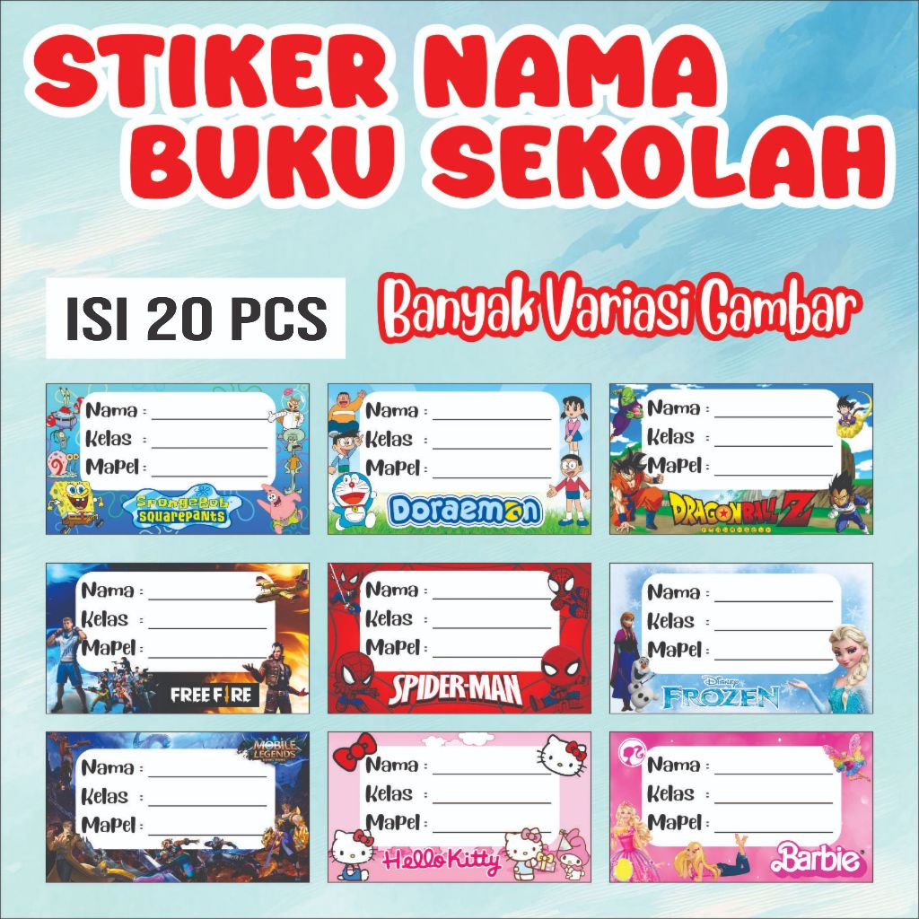 

( ISI 20 PCS ) Stiker Nama Buku Sekolah / Stiker Mapel / Stiker Buku Sekolah - Stiker Mata Pelajaran Sekolah / Sticker Label Buku