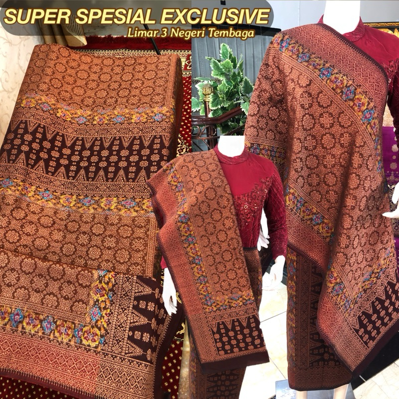 SUPER SPESIAL EXCLUSIVE Songket Tembaga limar 3 Negeri ORI Coklat {Songket tenun palembang asli tenu