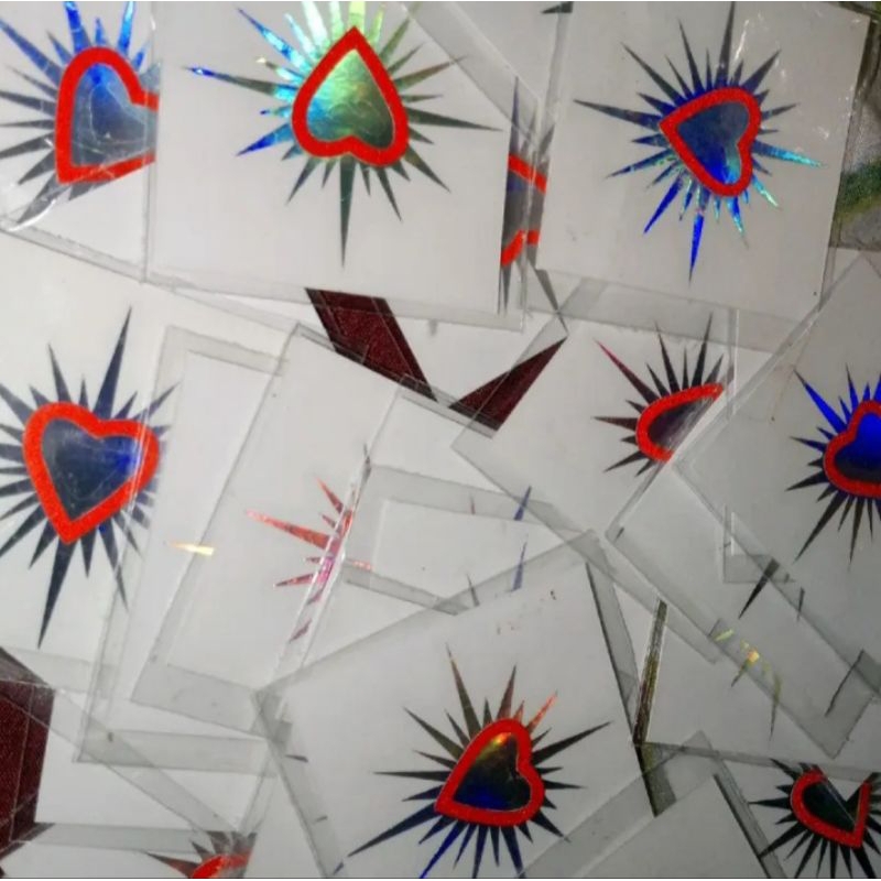 

stiker hati bersinar hologram cutting ukuran kecil [4×4cm]