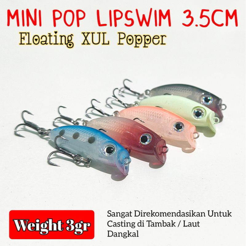 Mini Popper Lipswim 3,5cm 3gr Mini Popper Casting Ultralight Glow