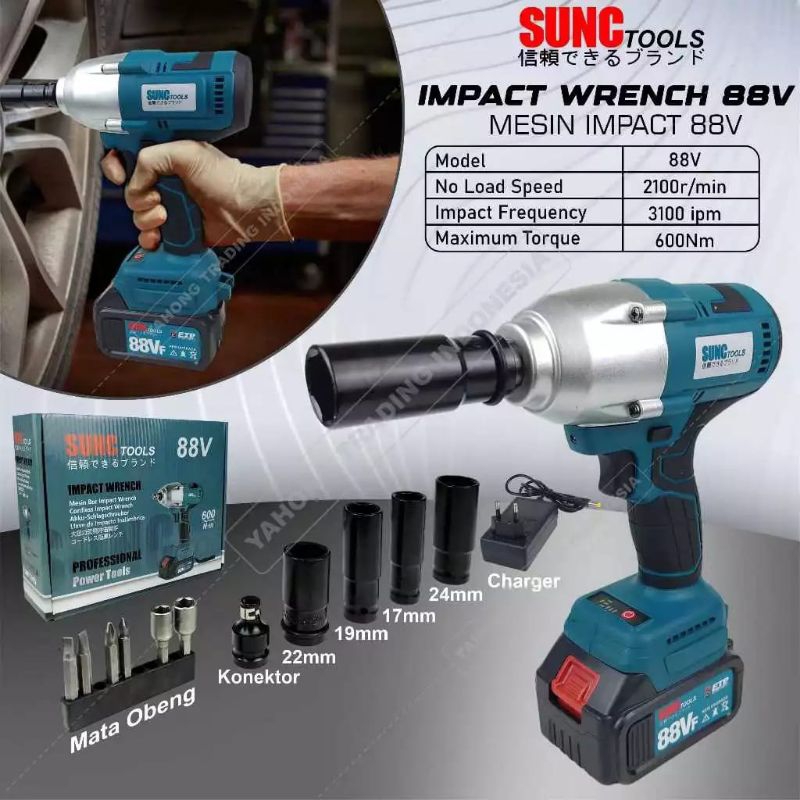 Mesin impact baterai torsi besar cordless impact wrench  brushless 88v 88vf Sunc tools