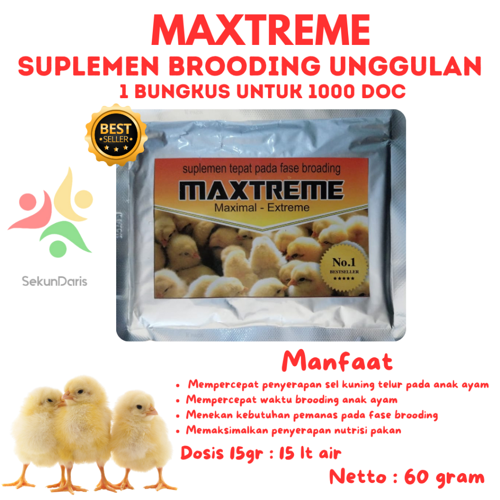 Vitamin Anak Ayam - MAXTREME - Suplemen Ayam Broiler Jantan Joper Bebek - Suplemen Brooding