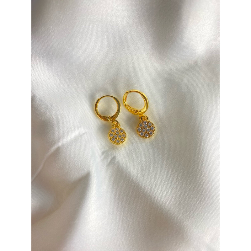 anting titanium lapis emas bulat full diamond putih kecil