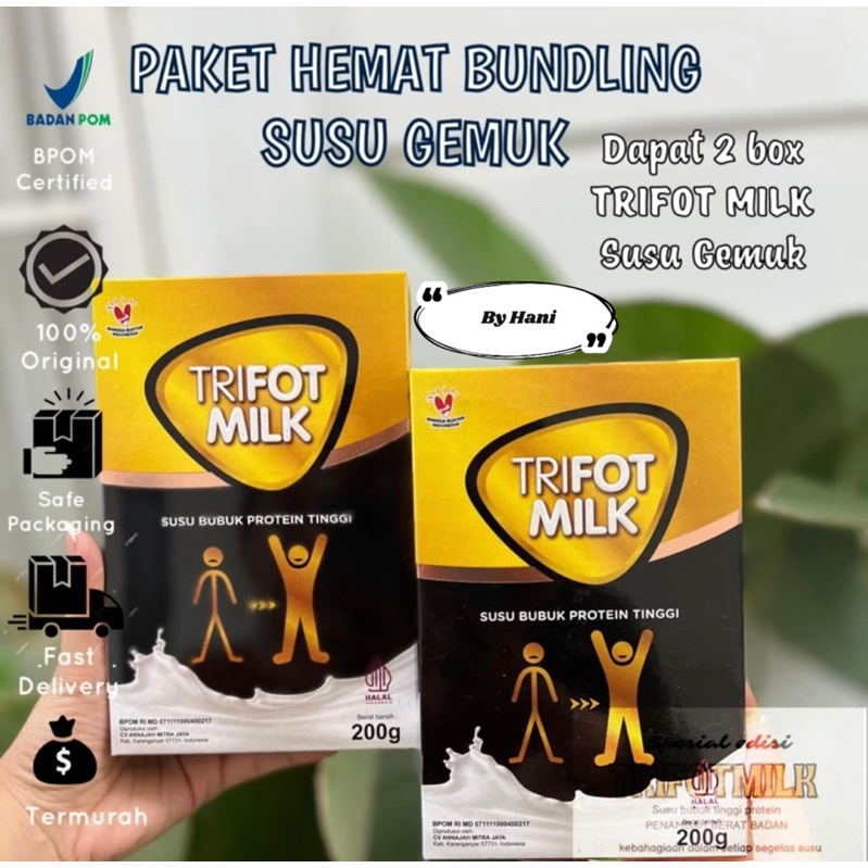 

TERLARIS!!! 2 BOX TRIFOT MILK SUSU TINGGI PROTEIN PENAMBAH BERAT BADAN BPOM HALAL