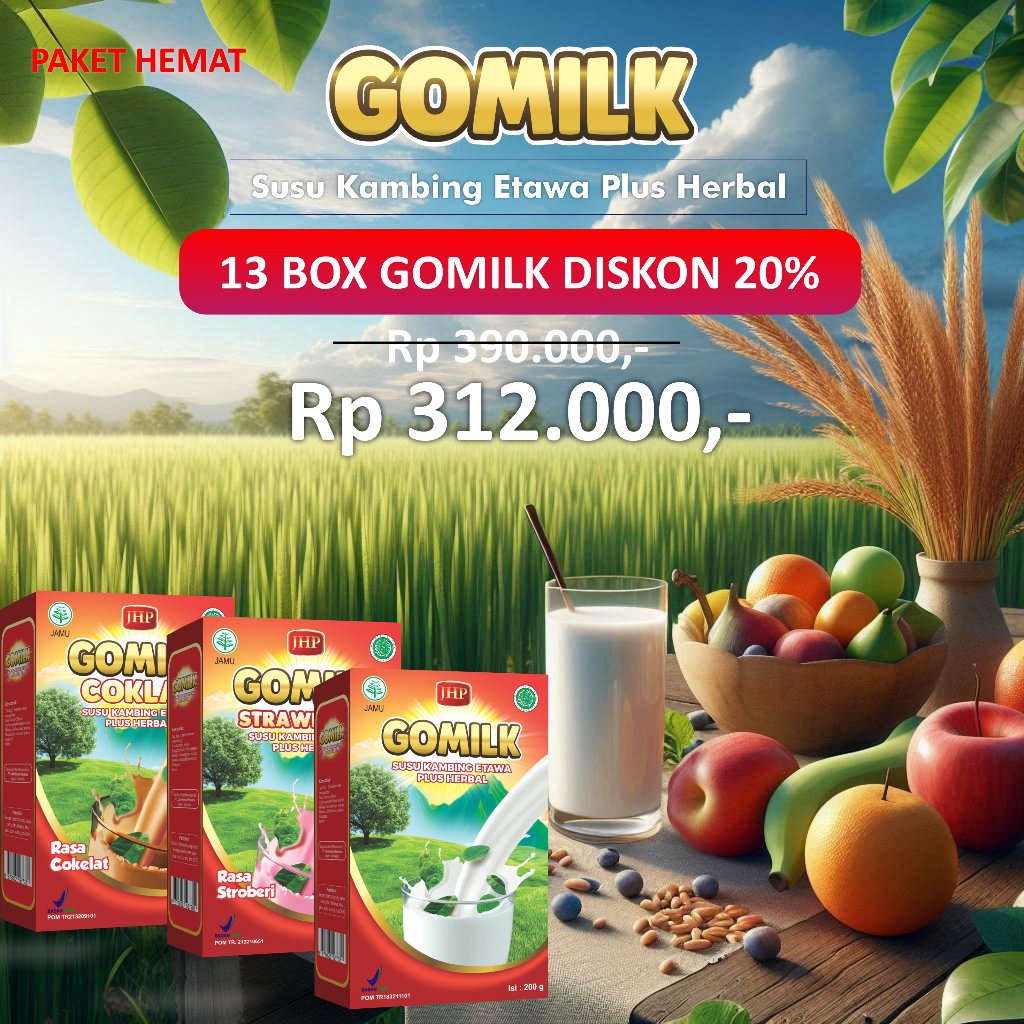 

13 BOX GOMILK 200GR SUSU KAMBING ETAWA HERBAL DISKON 20%