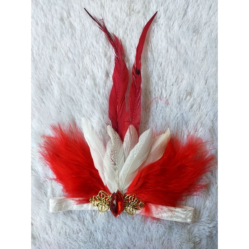 Bando bulu Hiasan kepala bulu mahkota bulu MERAH PUTIH READY