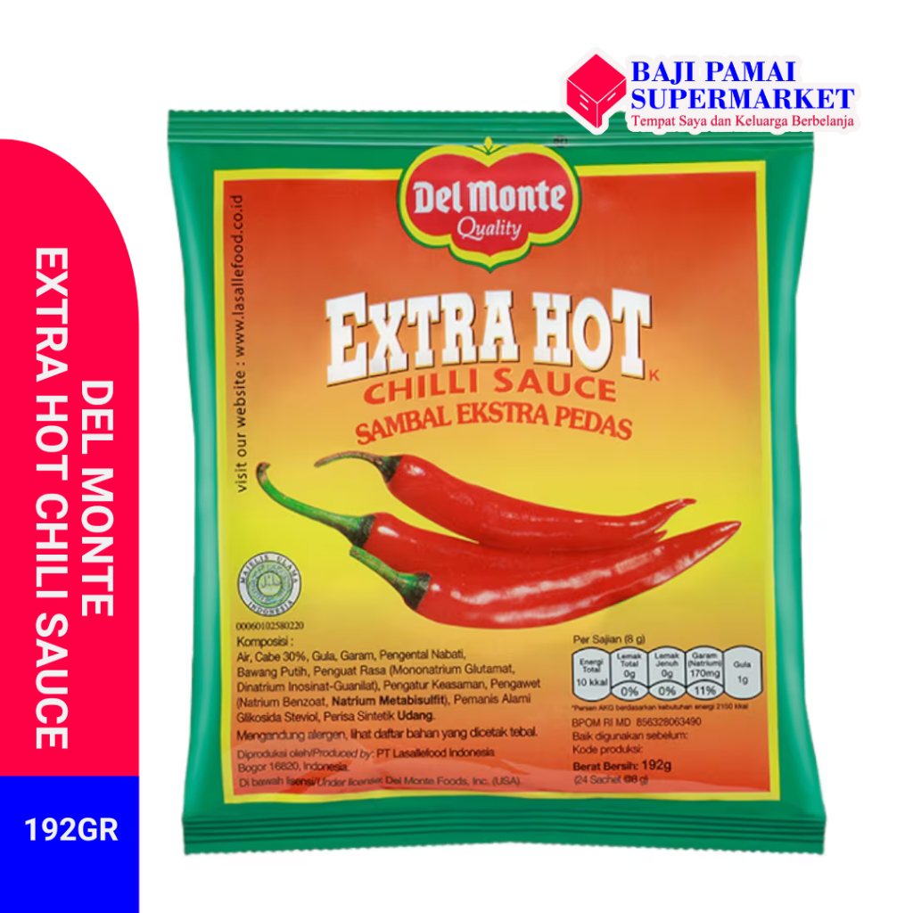 

Delmonte Extra Hot Chilli Sauce 192g (24sachet)