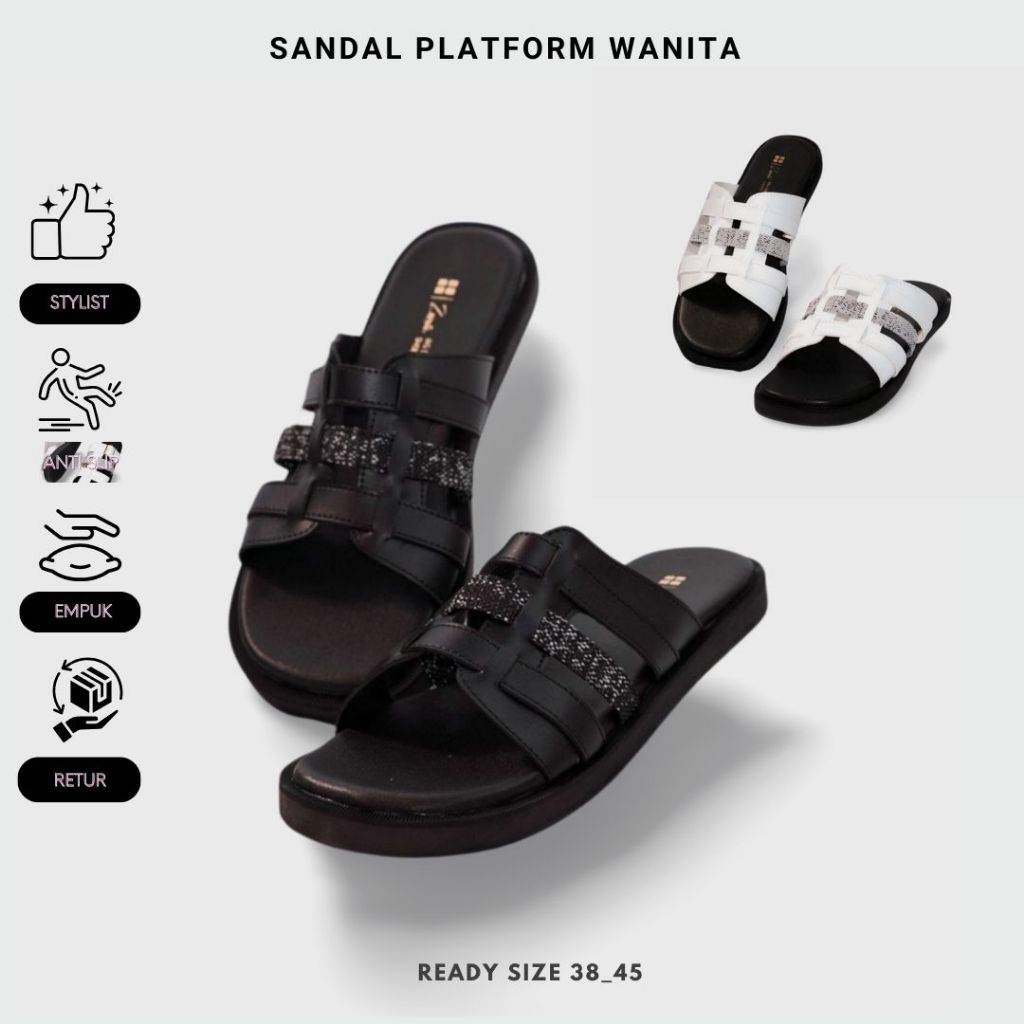 Zavatu Sandal Slop Teplek Wanita Empuk   | Sendal Platform Cewek Kekinian Size Jumbo 38–45 DU 480