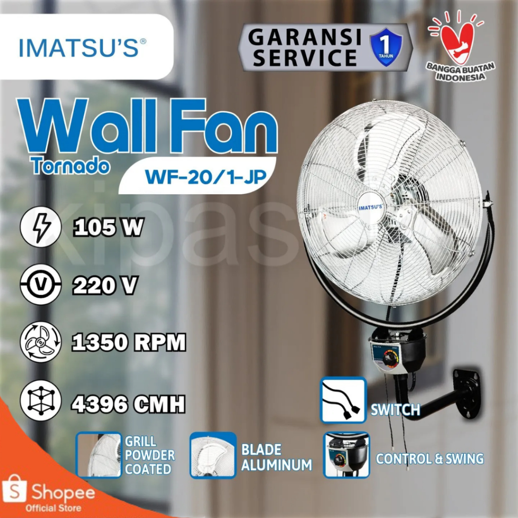 Imatsu Wall Fan Tornado WF-20/1-JP / Kipas Angin Dinding Tembok Besi 20" Inch 50 CM