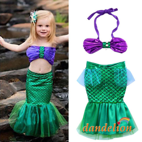 Baju Renang Putri Duyung Bayi Perempuan Atasan Bikini Halter Mutiara Kerang + Pakaian Renang Ekor Pu
