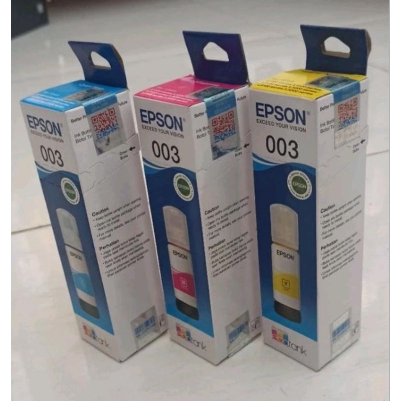 tinta 003 ORIGINAL EPSON warna cyan, magenta, yellow Isi 65 ml new segel asli ori resmi ink printer 