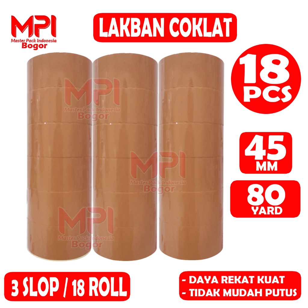 

3 SLOP / 18 PCS - Lakban Coklat 45 mm x 80 Yard - Lakban Packing - Master Pack Indonesia Bogor