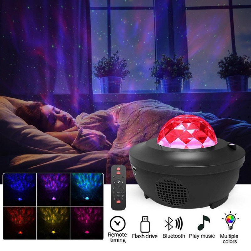 lampu proyektor + speaker bt, lampu hias kamar bulan bintang
