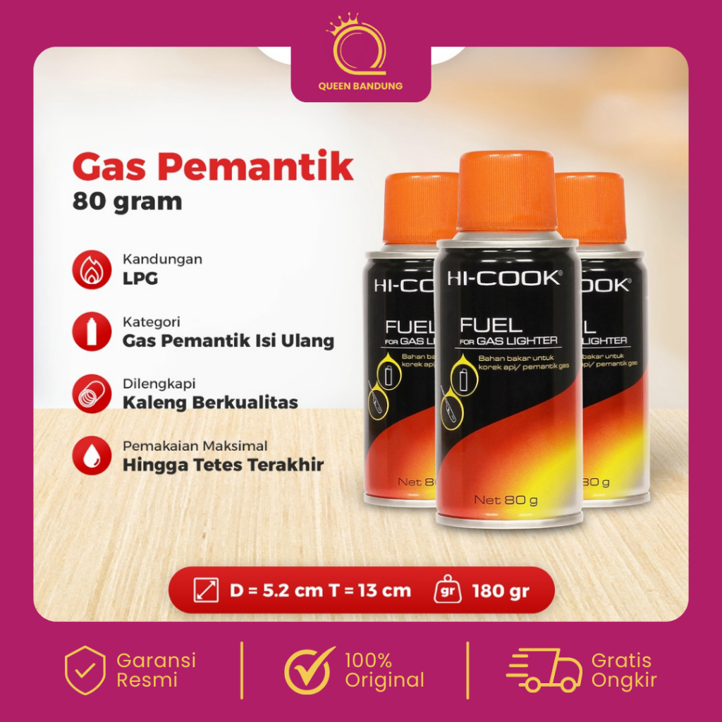 HI-COOK Gas Pemantik 80gr Gas Isi Ulang Pemantik Api