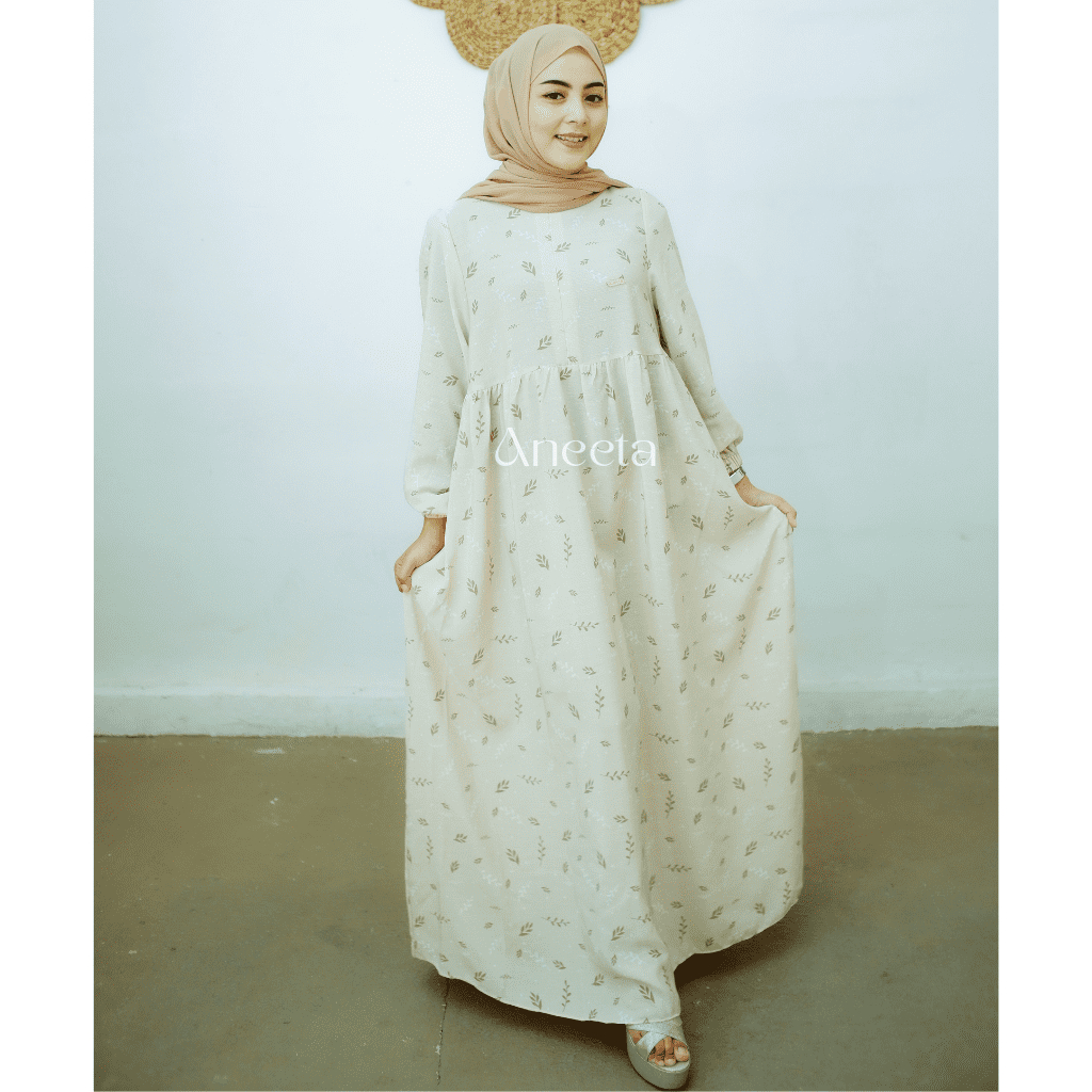 Gamis Aneeta Madina Series Warna Coksu Bahan Gamis Crinkle Premium Motif Bunga Airflow Motif Busui