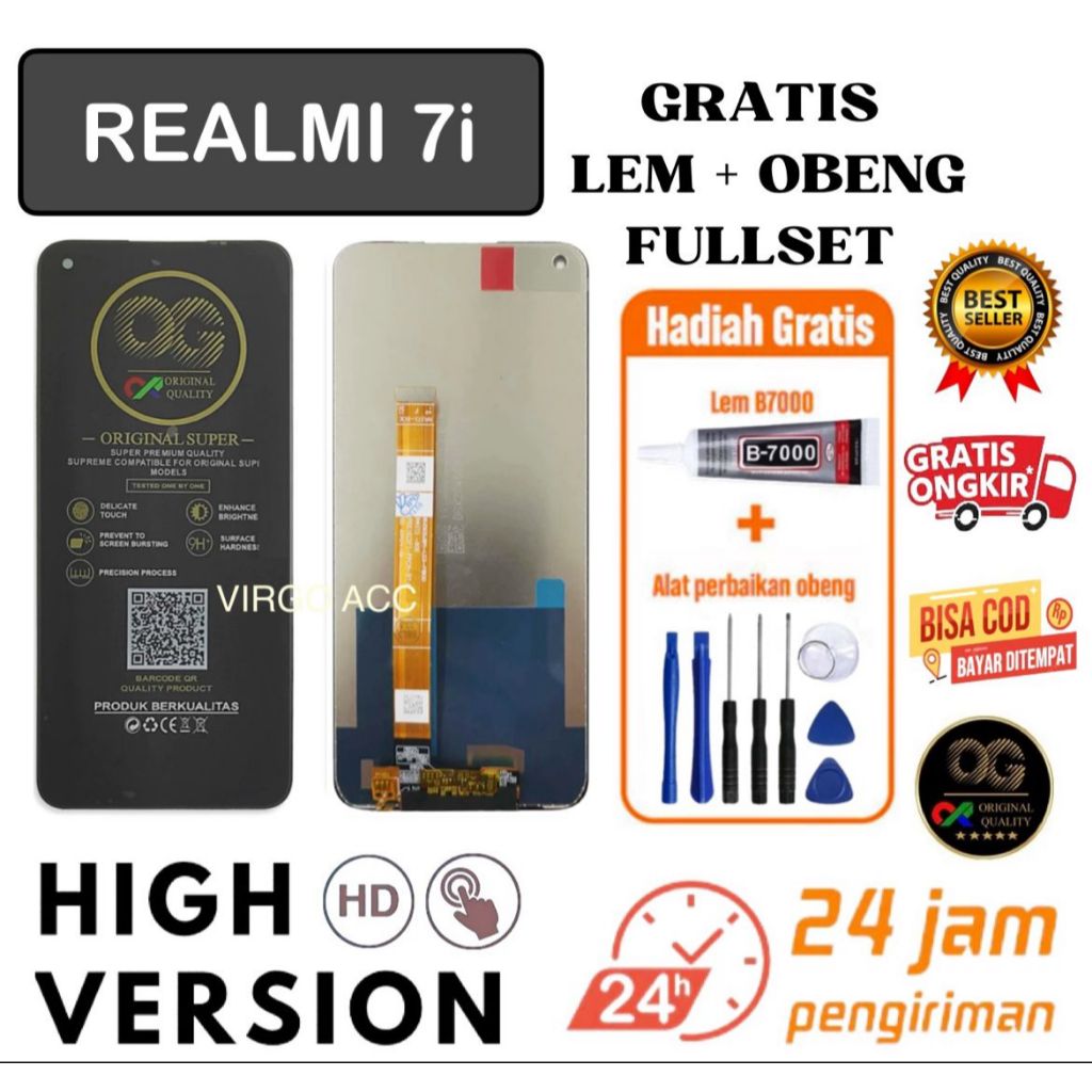 LCD REALME 7i fullset free LEM + OBENG / LCD TOUCHSCREEN REALME 7i ORIGINAL OG