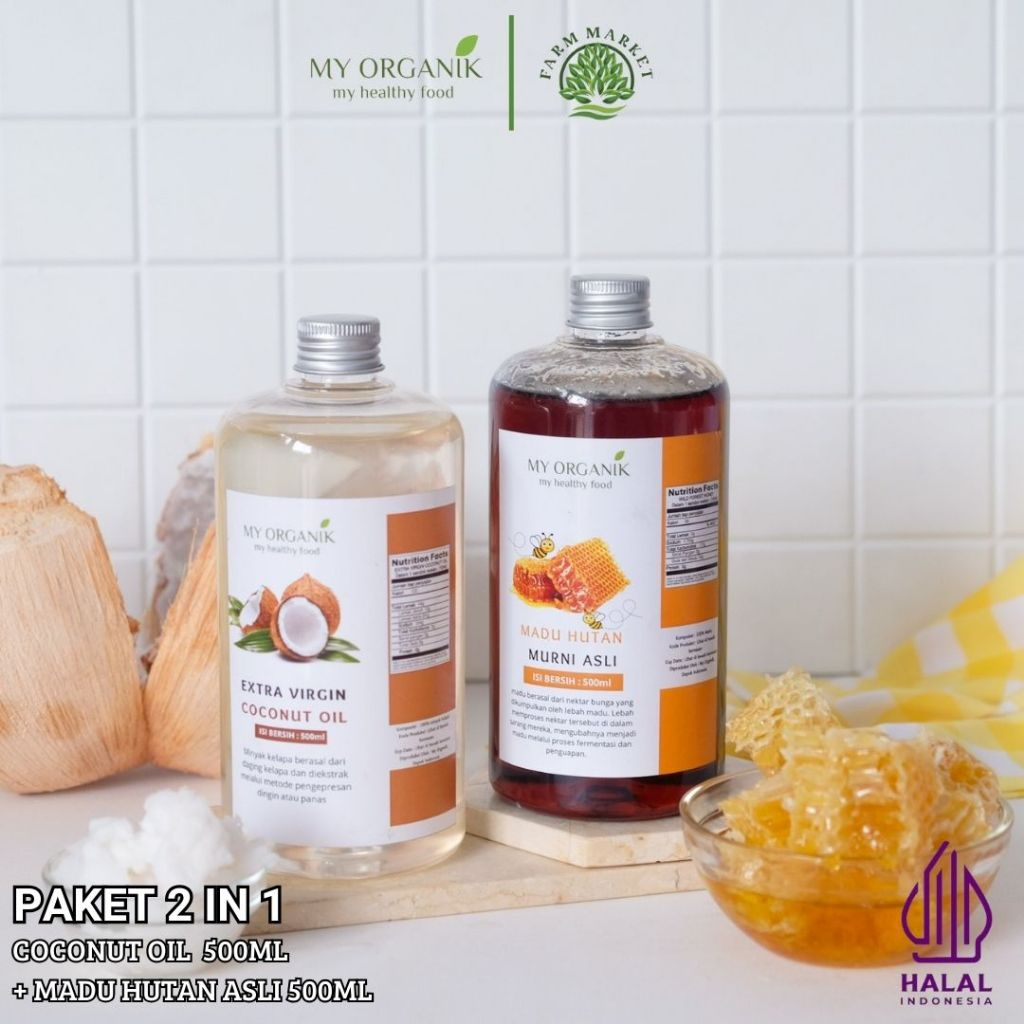 

My Organik Paket Hemat Coconut oil 500ml Madu 500ml Extra Virgin Coconut Oil VCO Minyak Kelapa Murni