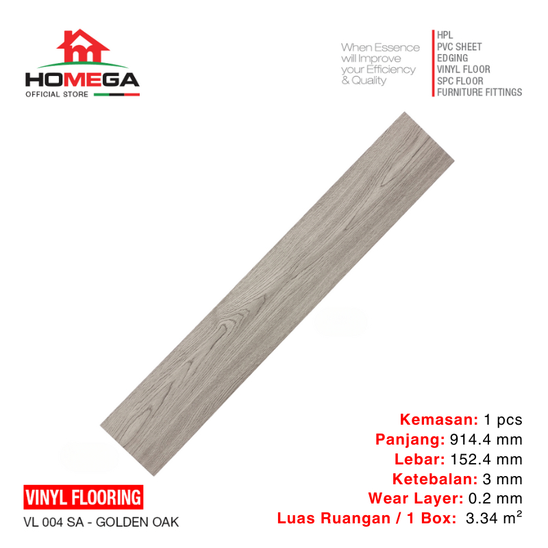 Homega Vinyl Flooring - Lantai Kayu Parket Parkit Parquet Stiker - Tekstur Wood Oak Golden - 1 Pcs