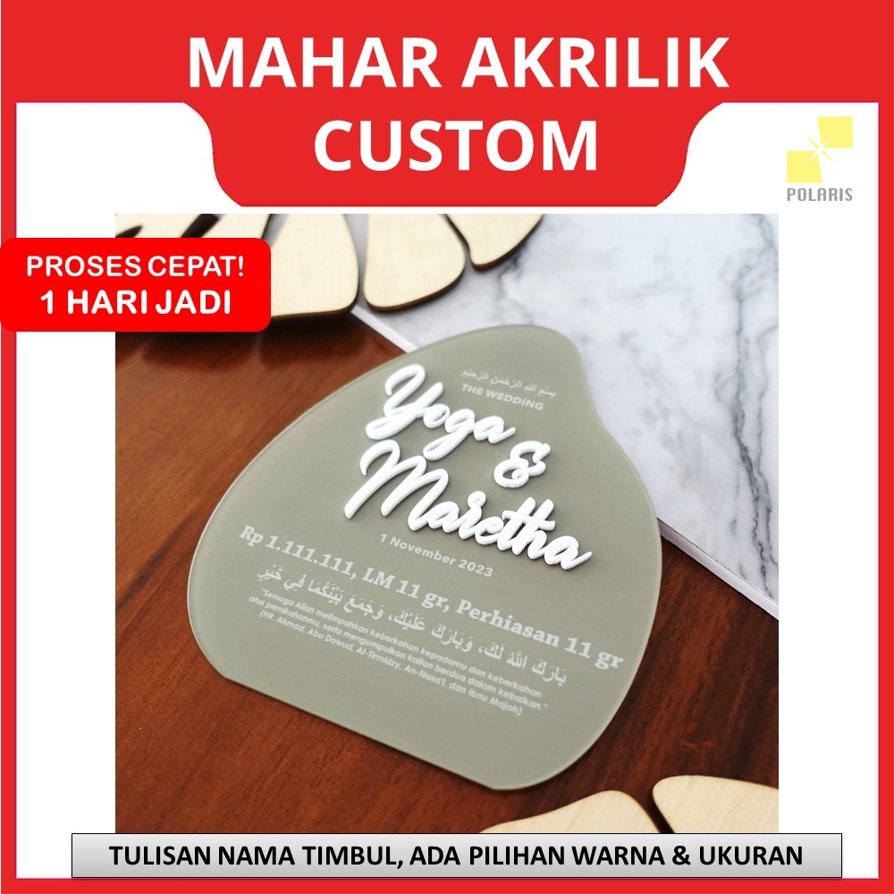 MAHAR AKRILIK TETES AIR CUSTOM HIASAN SESERAHAN - DEKORASI MAHAR PERNIKAHAN ACRYLIC TULISAN NAMA TIM
