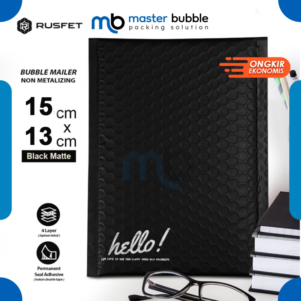 Amplop Envelope Bubble Mailer Hitam 15 x 13 cm / Security Bag Mailer  - Rusfet Harga Ecer Satuan