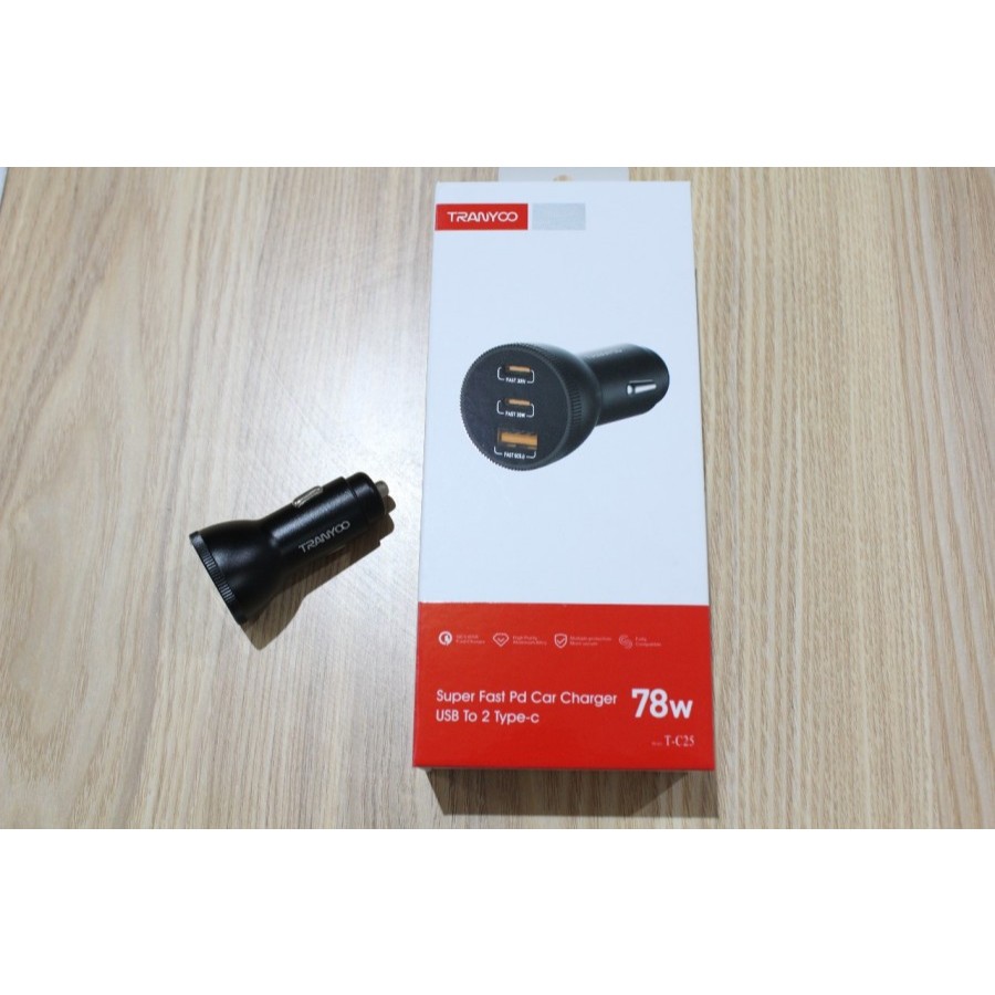 TRANYOO T-C25 SUPER FAST CAR CHARGER USB TO 2 TYPE - C 78 W