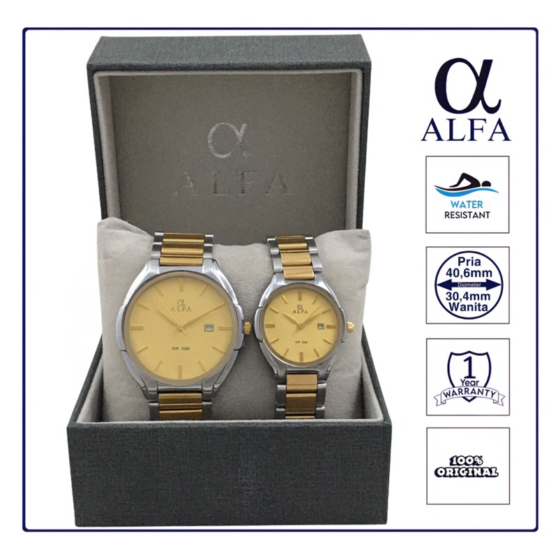 ALFA Jam Tangan Couple Tahan Air 88803 Warna Kombinasi Original