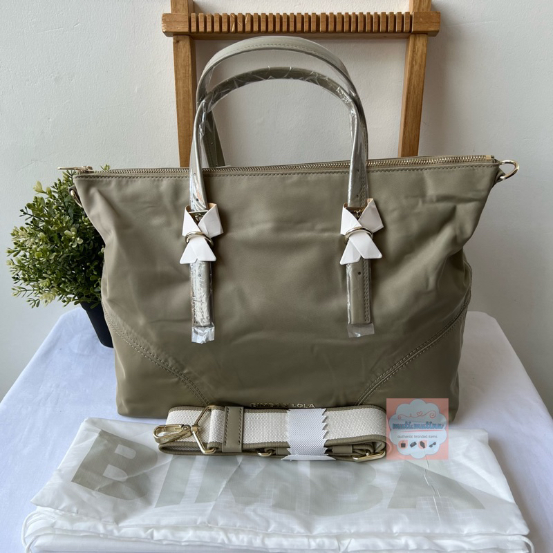 Large Light Khaki Nylon Shopper Bag