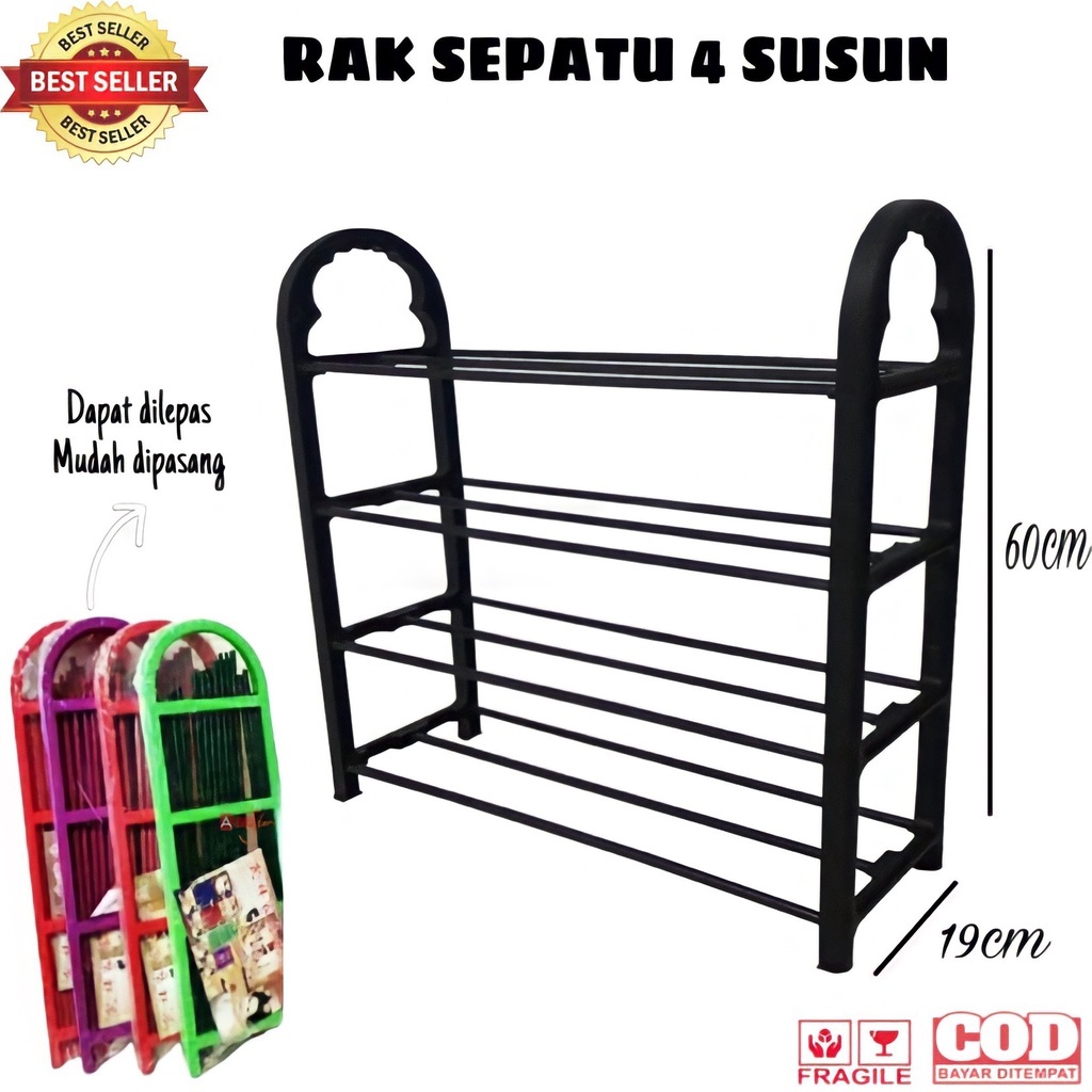 (BISA COD) PROMO Rak Sepatu 4 Susun / Rak Sepatu 4 Tingkat / Rak Sepatu Sendal Plastik / Rak Sandal 