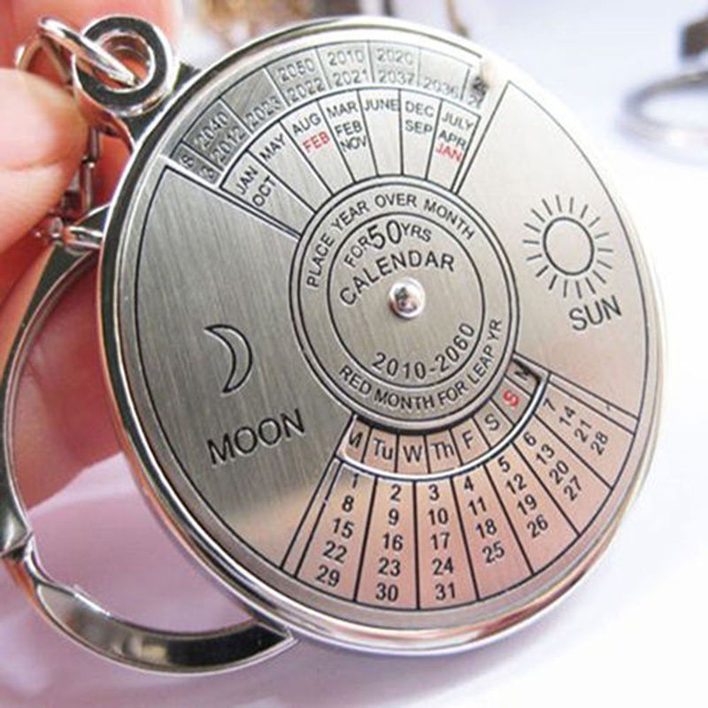 Gantungan kunci unik kalender abadi 50 tahun 2010-2060 Stainless steel