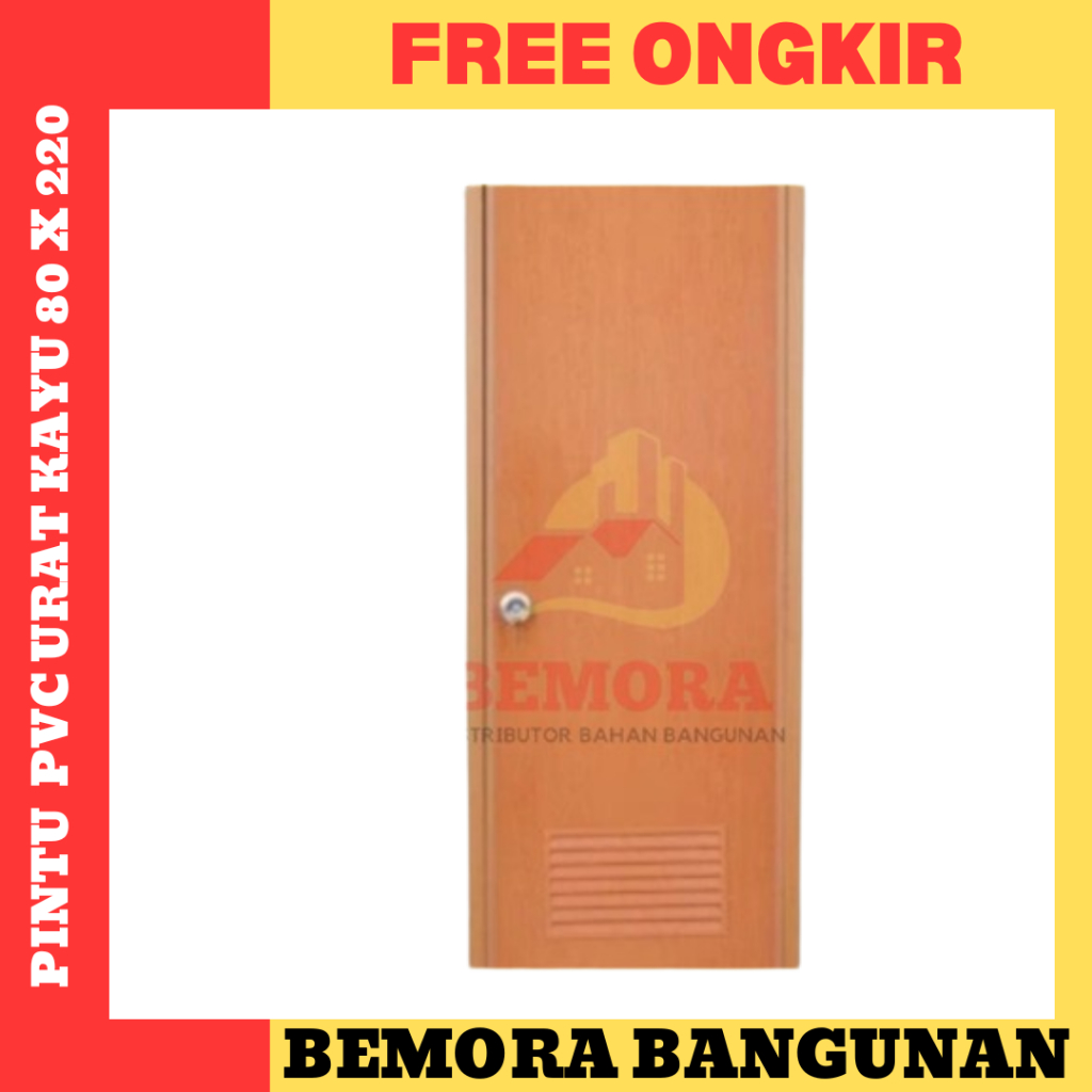 Pintu WC PVC Warna Urat Kayu uk. 80 x 210 (Termasuk Kusen & Kunci)