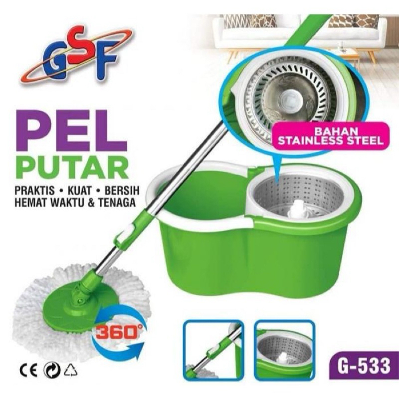 GSF Magic Mop Putar GSF Perasan Stainless Steel G-533 | Alat Putar Lantai 360 Derajat | Pel Mop GSF