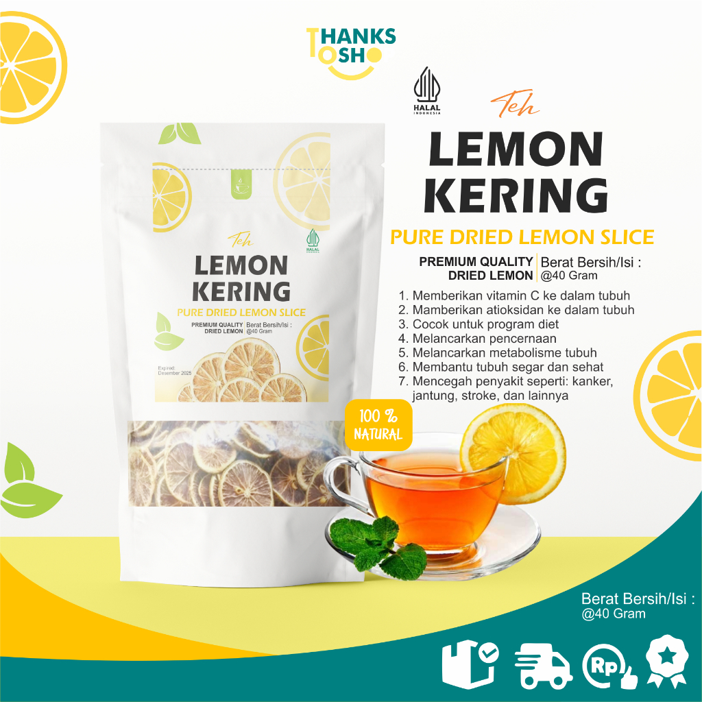 

Lemon kering, lemon, dried lemon, dried lemon slice, jeruk lemon kering Kwalitas Premium Grade A Isi 40 Gram