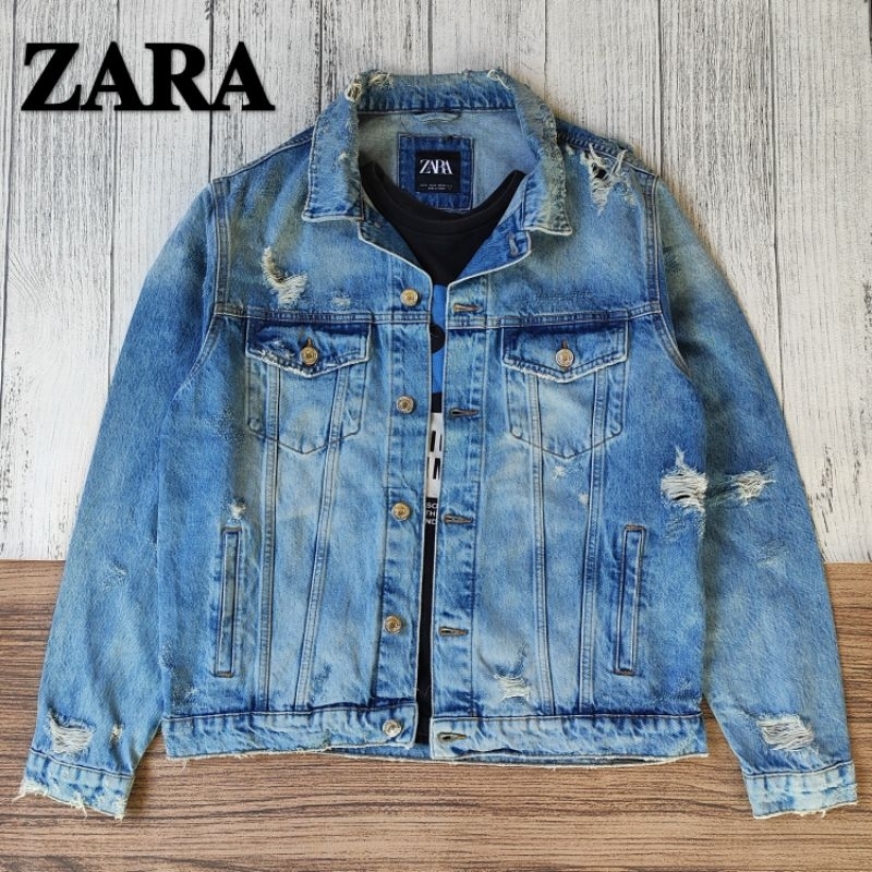 zara ripped Denim jacket xl