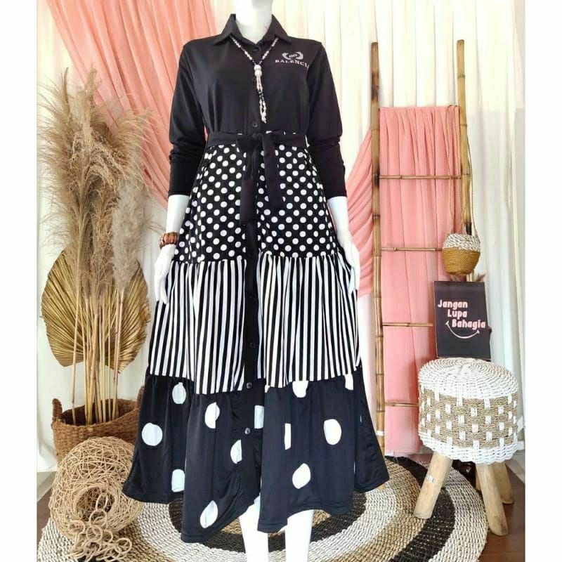 Gamis polka khusus warna hitam putih | gamis dewasa