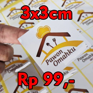 

stiker chromo label bulat / kotak kemasan produk logo toples kue + cutting 3x3cm