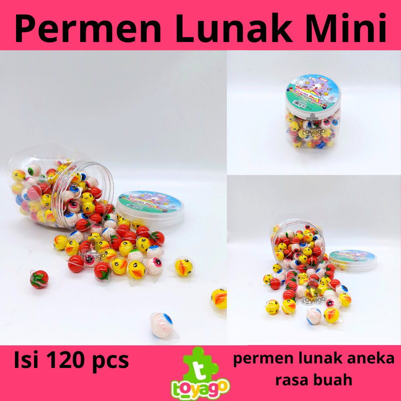 

Permen lunak mini toples isi 120 pcs grosir murah (permen lunak mini toyago toys)