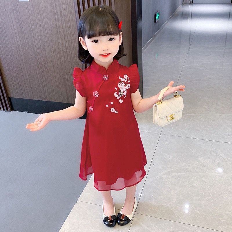 DRESS BGD037 | SIZE XXXL | DRESS CNY ANAK PEREMPUAN | DRESS CORAK BUNGA