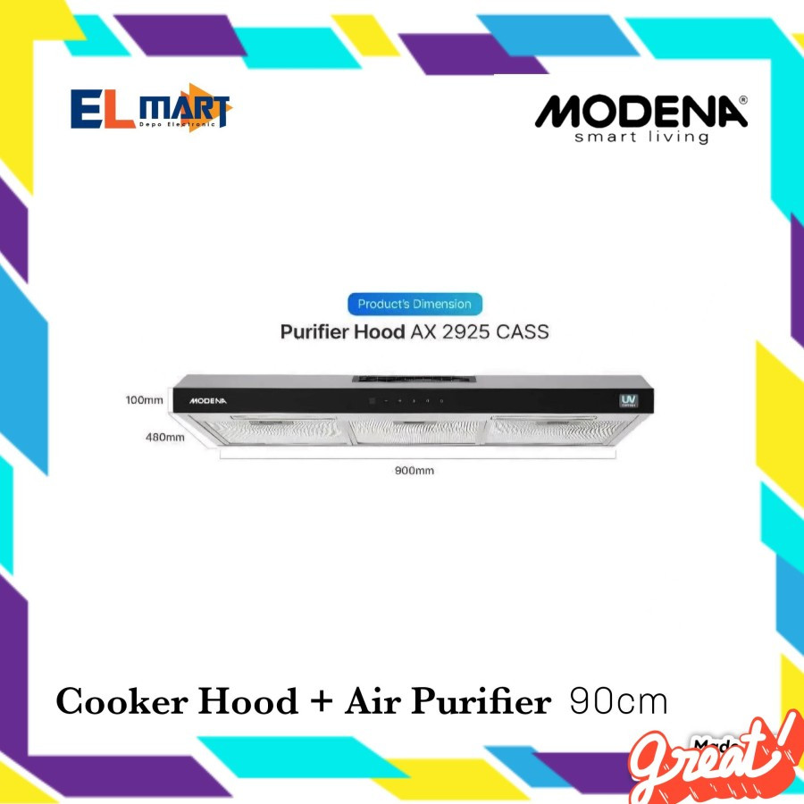 Modena Cooker Hood Purifier Slim Hood AX 2925 CASS 2925CASS AX2925CASS Cooker Hood 90cm Alat Penyedo