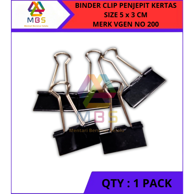 

BINDER CLIP PENJEPIT KERTAS SIZE 5 X 3 CM MERK VGEN NO 200 KLIP KERTAS DOKUMEN