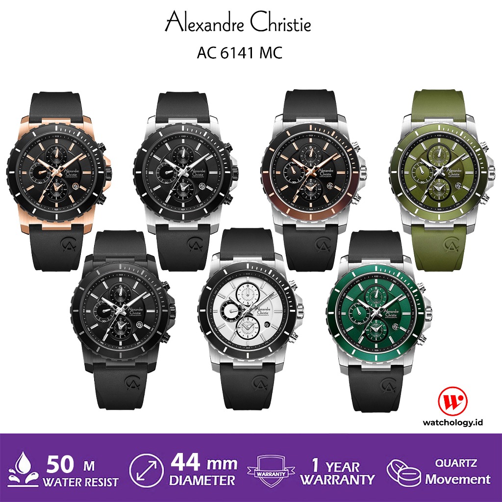 AC 6141 Alexandre Christie AC6141 Jam Tangan Pria Tali Rubber Original Garansi Resmi