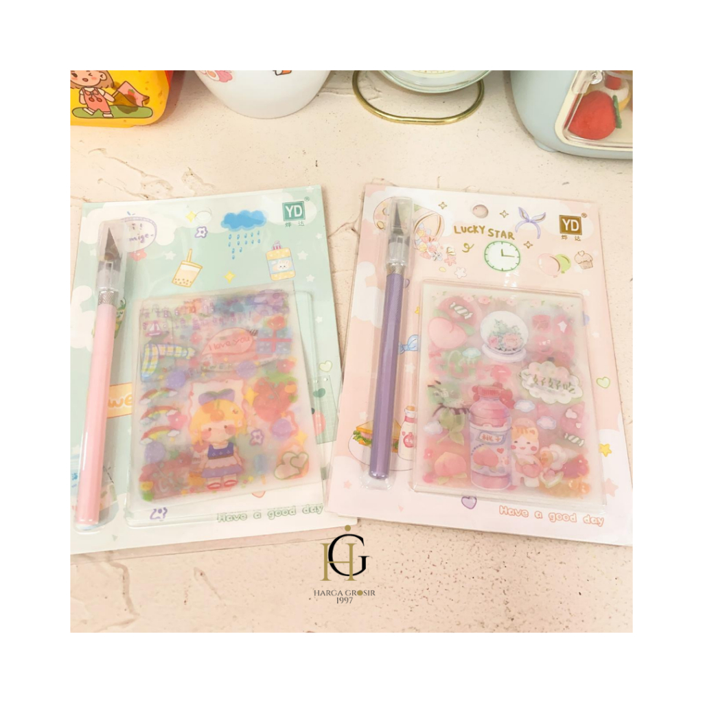 

paket stiker YD-XKKD01 plus pisau pemotong stiker kode cover termurah hampers kreatifitas lucu imut bisa cod