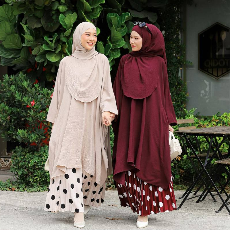 SET ABAYA TUNIK PASHMINA CRINKEL AIRFLOW PREMIUM VIRAL/SET TUNIK ABAYA LESTI FREE PASHMINA