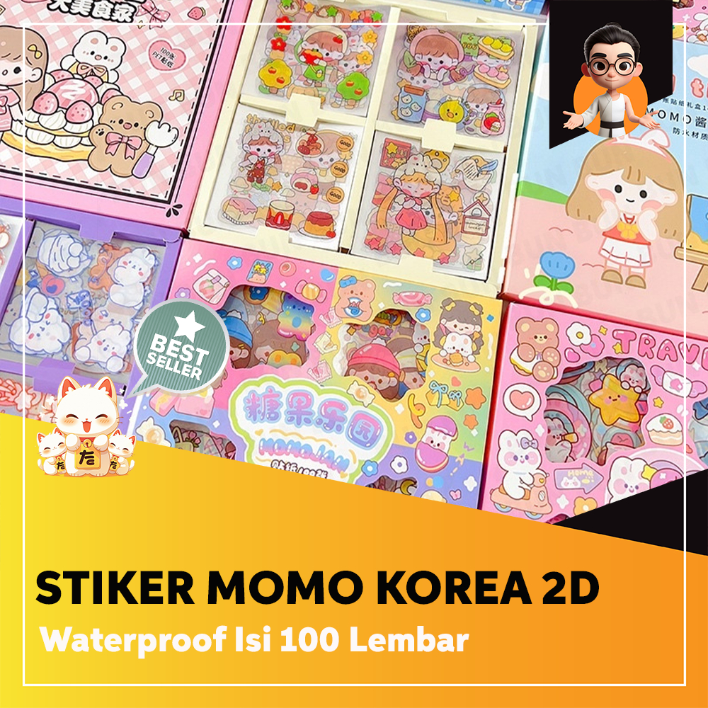 

Sticker Waterproof Momo Dapat Box Isi 100 Lembar - Stiker Korea 2D Karakter Anti Air 1 Box DIY