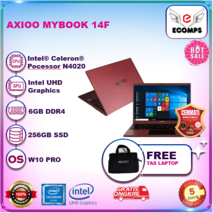 Axioo Mybook 14F Celeron 6GB 256GB SSD W10Pro 13.3"Inch Wqxga IPS