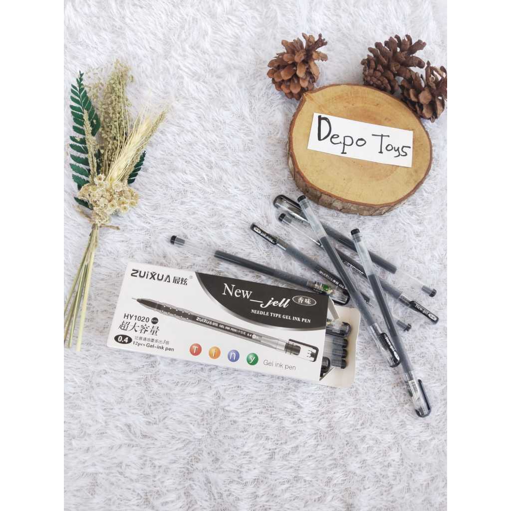 (1 Pack) Bolpoin New Gel Van-Art V-01 HITAM (1pack 12pc), gel pen newjell zuixua pulpen apel