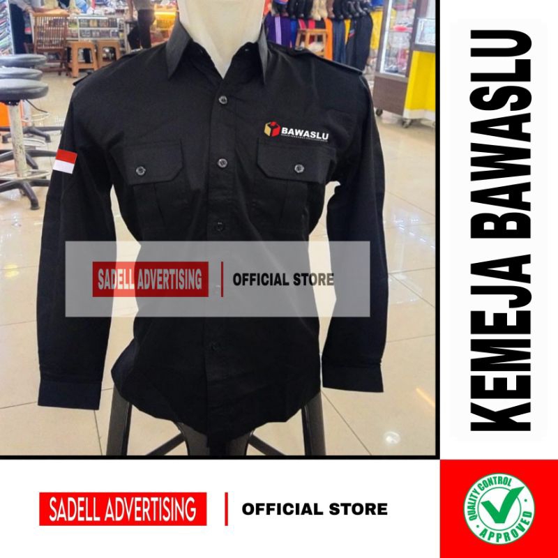 Kemeja BAWASLU Seragam BAWASLU Hitam PDH PDL Lengan Panjang Pria Bordir