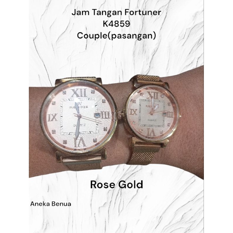 Jam Tangan Fortuner Couple, Jam Tangan Rantai pasir Warna Rose Gold