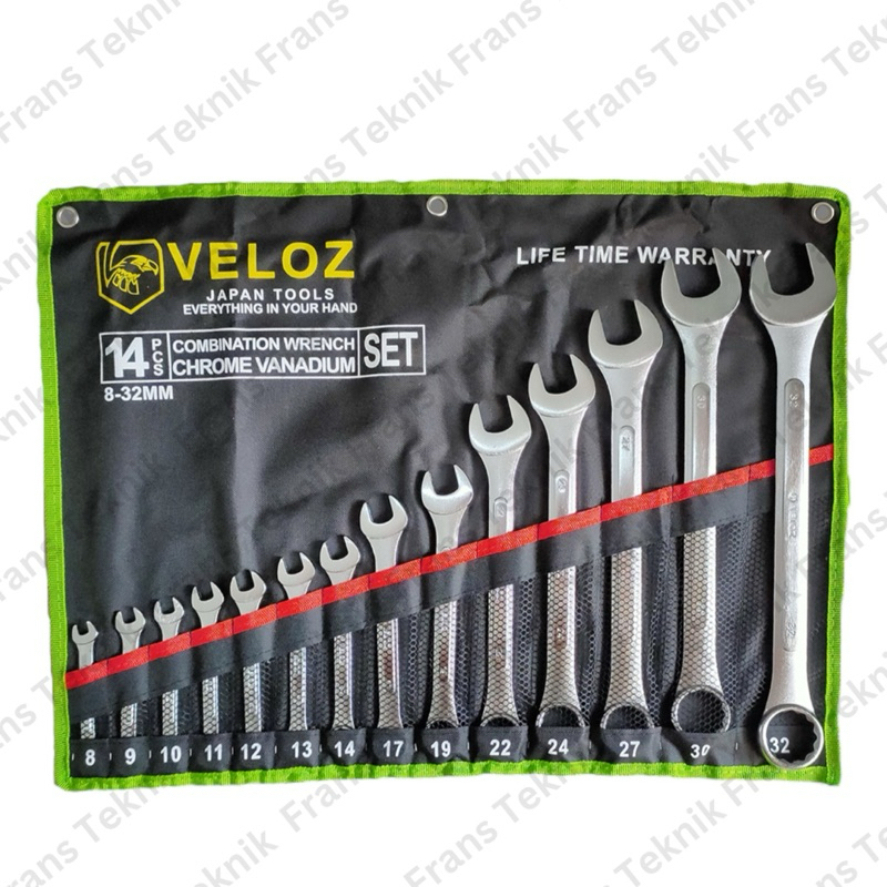 VELOZ Kunci Ring Pas Set 14 Pcs (8-32mm) Chrome Vanadium steel (CR-V)/ Veloz Japan Kunci Ring Pas Se