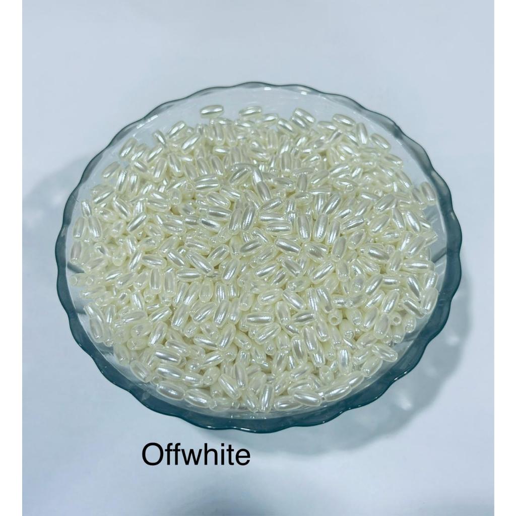 Payet Mutiara beads Padi / Beras 3x6 100 gr Kw1 Jepang [Premium], White / Broken white