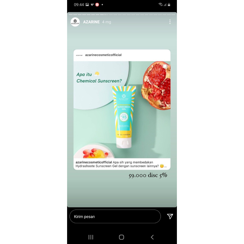 Sunscreen Azarine Spf 45 Pa ++++